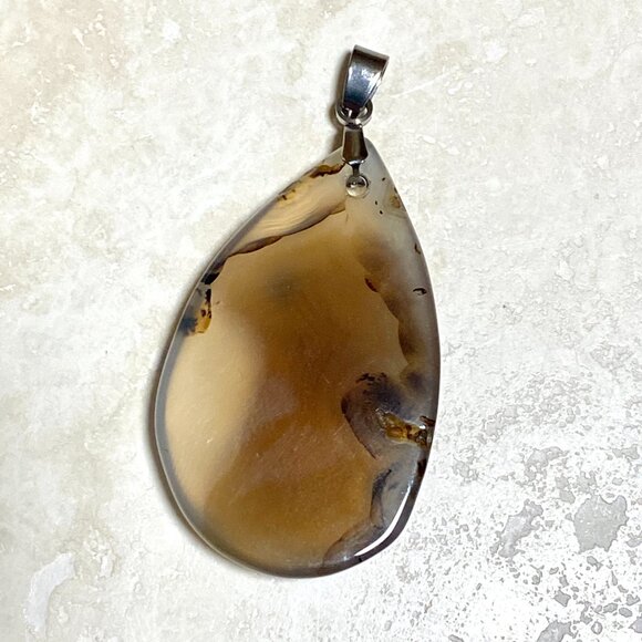 Natural Earthy Montana Moss Agate Pendant, Large Water-drop Genuine Gemstone - Picture 4 of 13